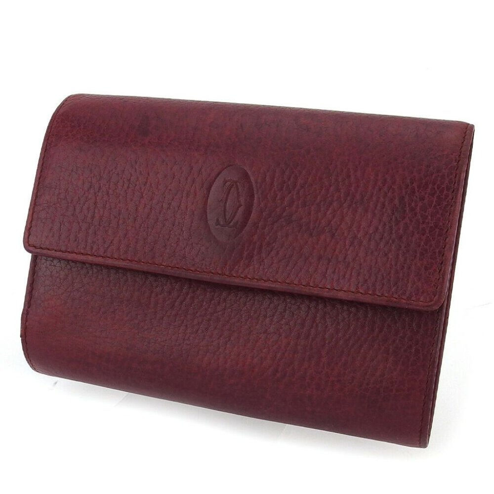 Cartier tri-fold wallet mast line Bordeaux leather Authentic used